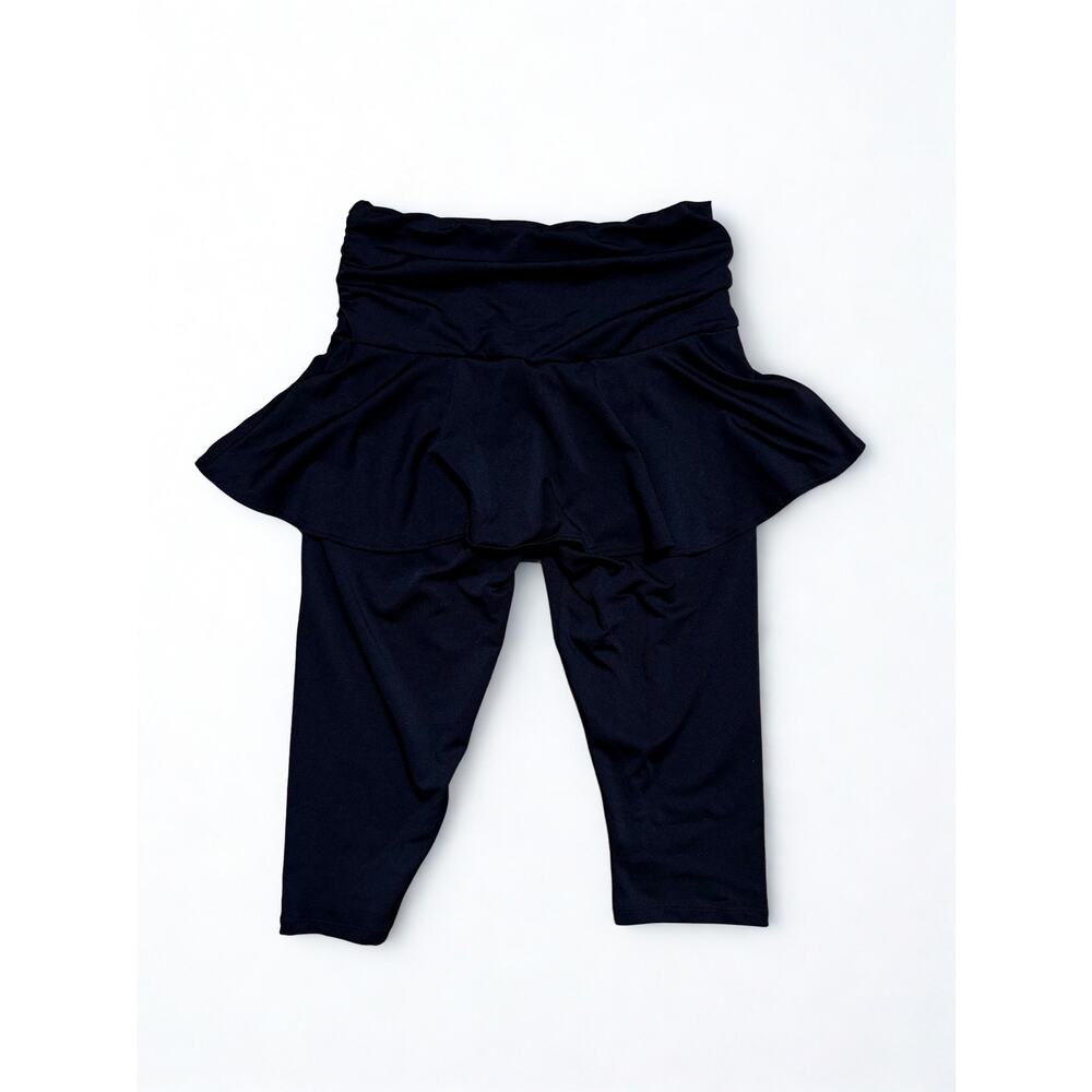 Black Capri Leggings with Foldover Ruffled Miniskirt Layer Size M
